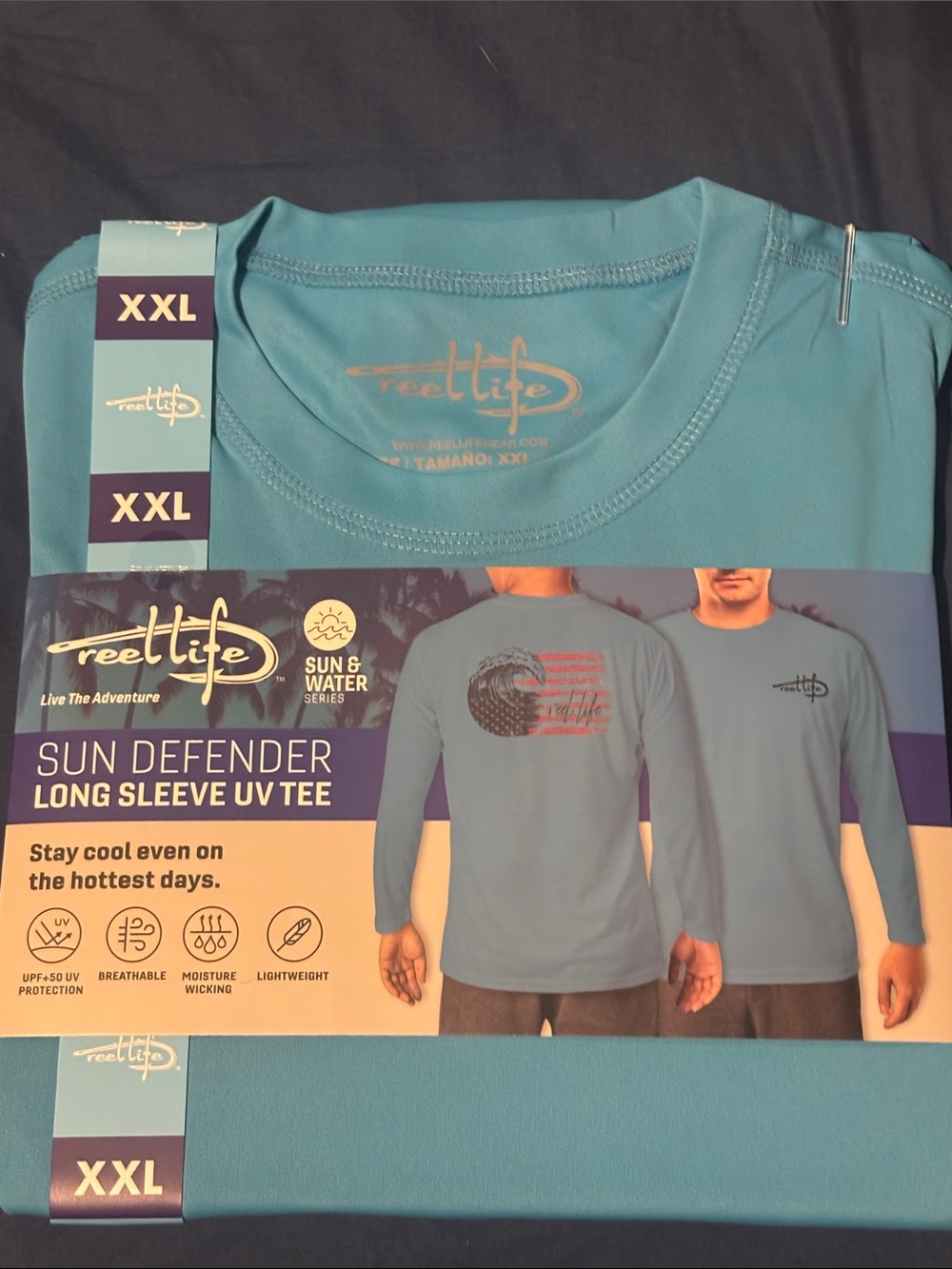 Reel Life Sun Defender Long Sleeve UV Tee - Blue (XXL)